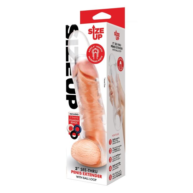 Size Up Clear View Penis Extender With Ball Loop Extra Girthy Penishülle Transparent 23,9 cm ⌀ 5,6 cm