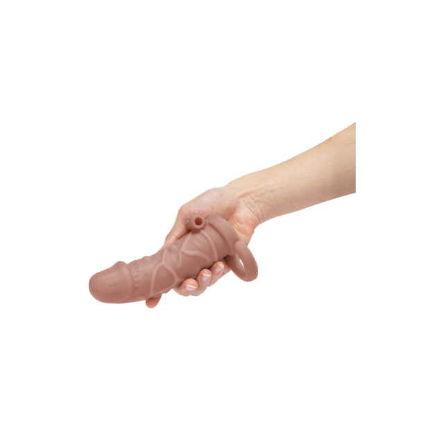 Size Up Silicone Vibrating Realistic Penis Extender With Ball Loop Penishülle Beige