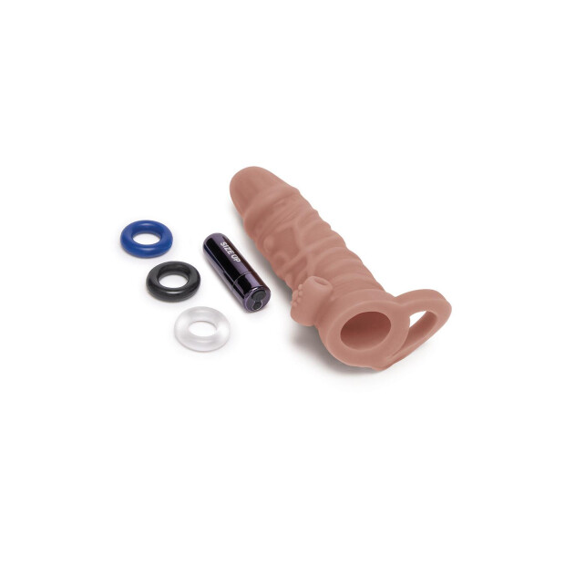 Size Up Silicone Vibrating Realistic Penis Extender With Ball Loop Penishülle Beige