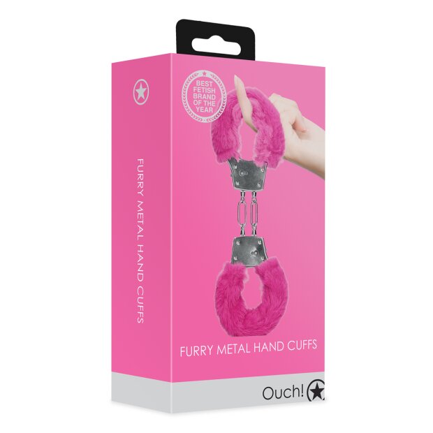 Furry Metal Hand Cuffs Pink