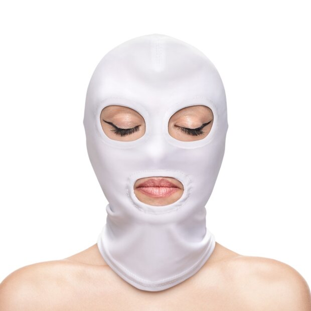 NS Novelties Fetish & Fashion - Eyes & Mouth Hood - White - Alternate Package