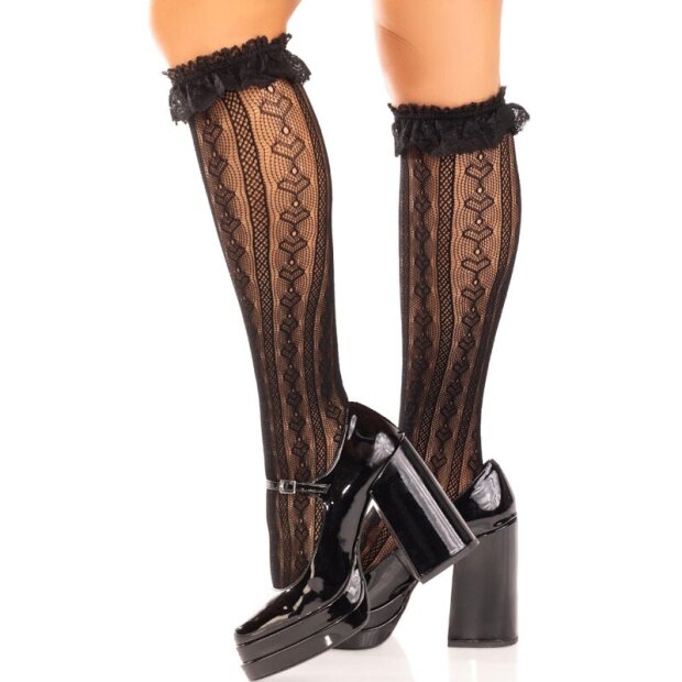 Leg Avenue Kniestrümpfe mit Rüschen One Size Schwarz
