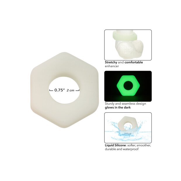 CalExotics Alpha Glow-In-The-Dark Liquid Silicone Prolong Sexagon Ring Penisring Transparent ⌀ 2 cm