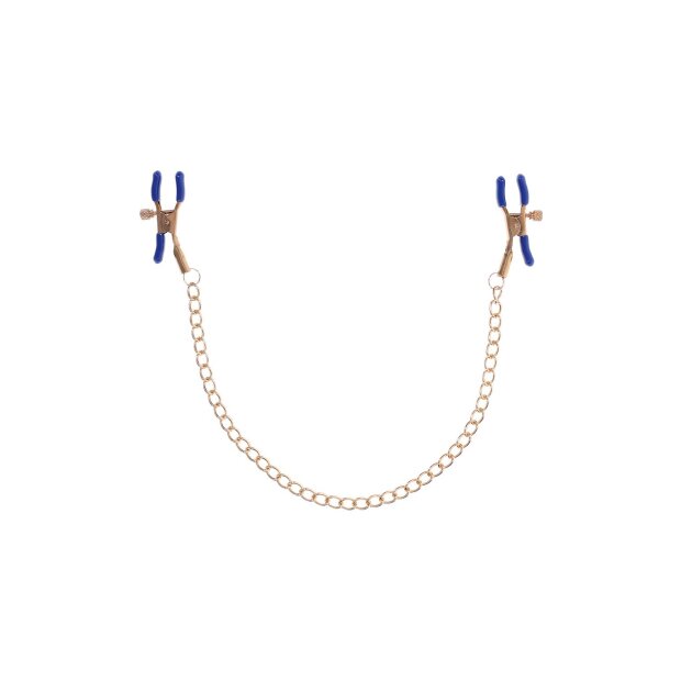 Sportsheets Cougar verkettete Nippel Klemmen gold/blau