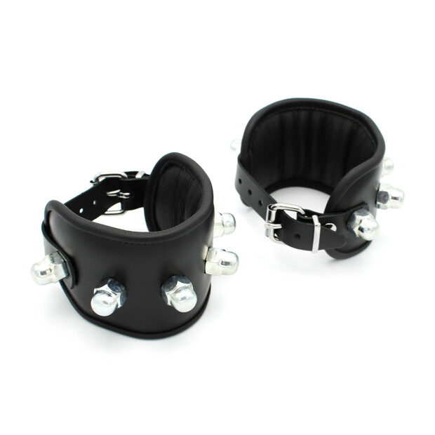 Kiotos Leather Padded Handcuffs Spikey Nuts