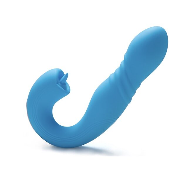 HoneyPlayBox JOI Thrust 2 Pressure Sensing App Controlled Thrusting G-spot Vibrator & Tongue Clit Licker Blue