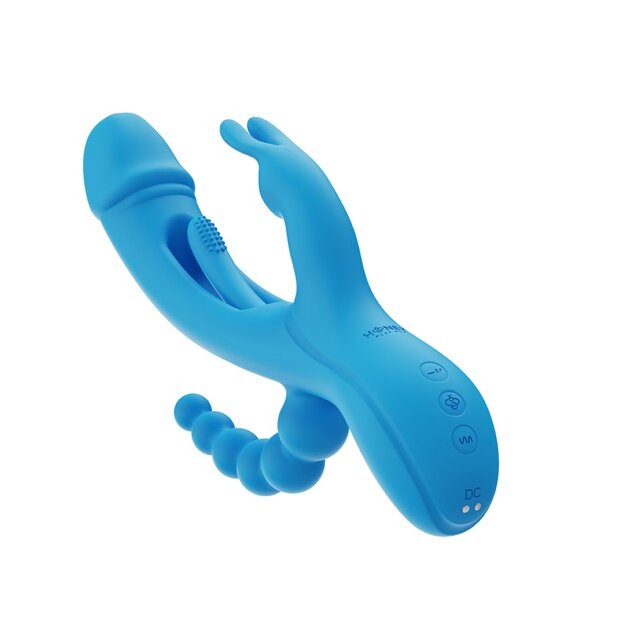 HoneyPlayBox Trilux Kinky Finger Rabbit Vibrator with Anal Beads Blue