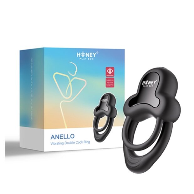 HoneyPlayBox - Anello-App-Controlled Vibrating Double Cock Ring with Clitoral Stimulator Black