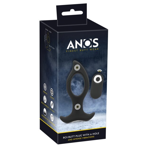 ANOS RC Butt Plug Analplug mit Vibration Schwarz ⌀ 4,5 cm