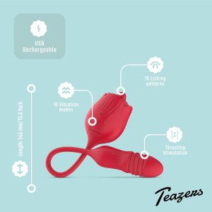 Teazers Rose Vibrator mit Klitorisstimulation Rot 34,5 cm