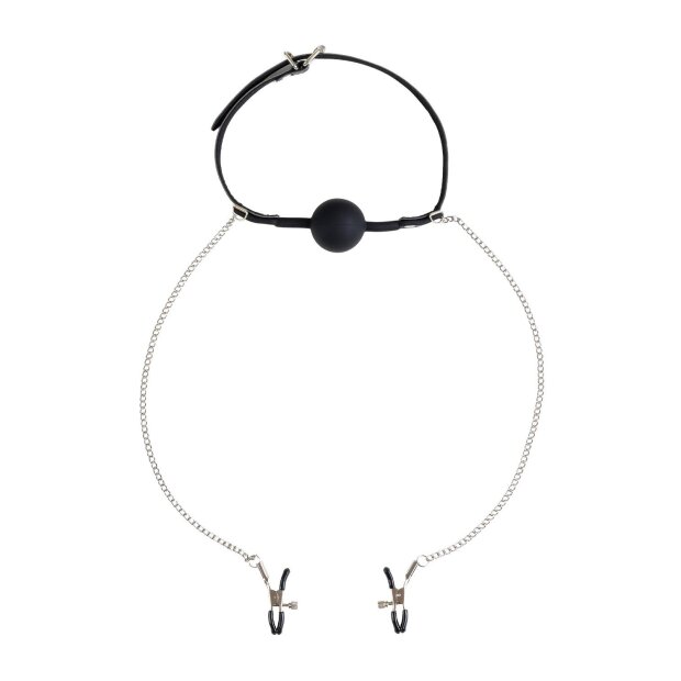 Virgite Pinces à seins avec ballgag Modèle 40 Noir Argent 2 pièces