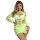 SUBBLIME Green Long Sleeve Elastic Fishnet Bodystocking One Size