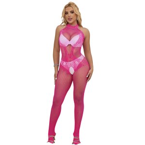 SUBBLIME Fishnet And Lace Crotchless Bodystocking With...