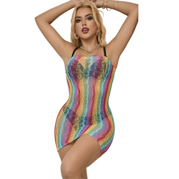 SUBBLIME Rainbow Off Shoulder Sleeveless Fishnet Bodystocking One Size