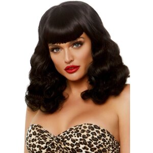 Leg Avenue Curly Retro Wig With Bangs Luminiscent Black