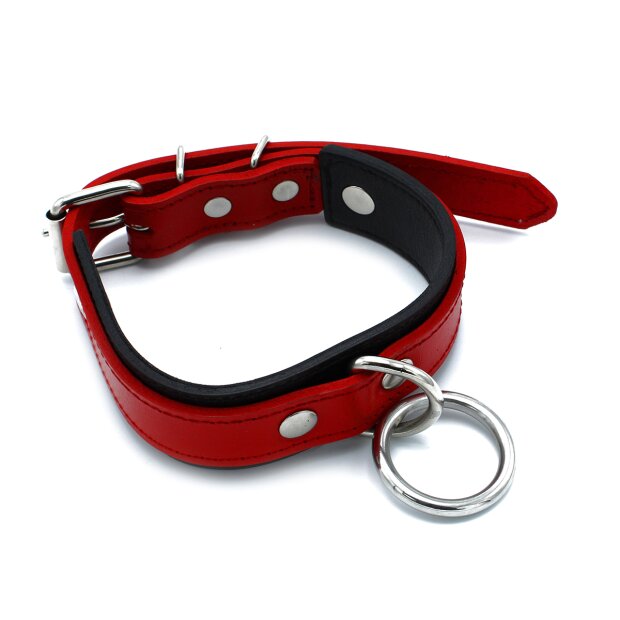 Kiotos Leather Collar with O-Ring Black Red