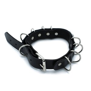 Kiotos Leather Collar with Multi D-Rings Black