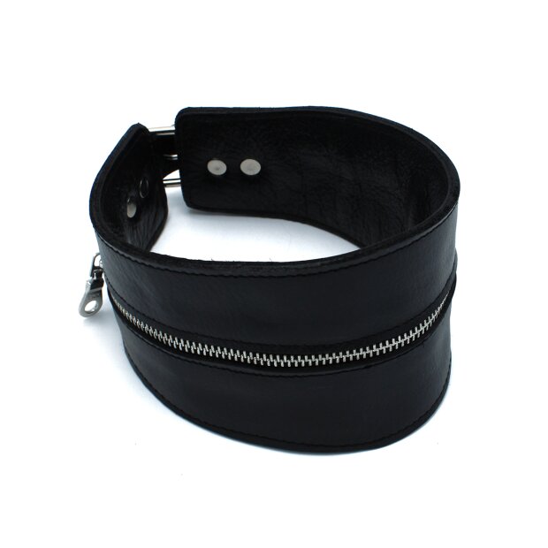 Kiotos High-Neck Leather Collar with Zipper Black