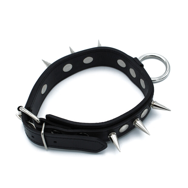 Kiotos Leather Collar with Spikes and O-Ring Black