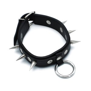 Kiotos Leather Collar with Spikes and O-Ring Black
