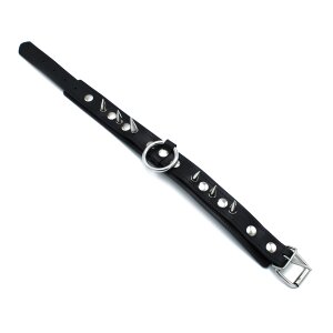 Kiotos Leather Collar with Spikes and O-Ring Black