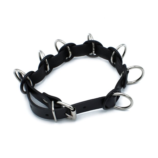 Kiotos Leather Collar with 7 Statement Rings Black