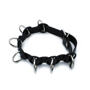 Kiotos Leather Collar with 7 Statement Rings Black