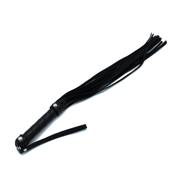Kiotos Black Leather Flogger with Braided Handle