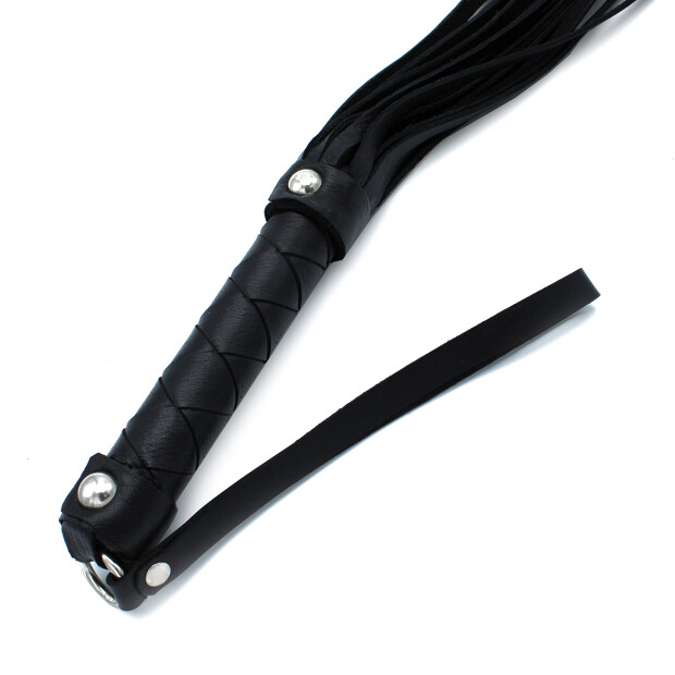 Kiotos Black Leather Flogger with Braided Handle