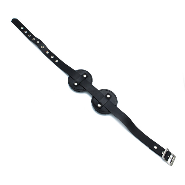 Kiotos Black Leather Blindfold with Adjustable Eye Patches