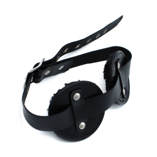 Kiotos Black Leather Blindfold with Adjustable Eye Patches