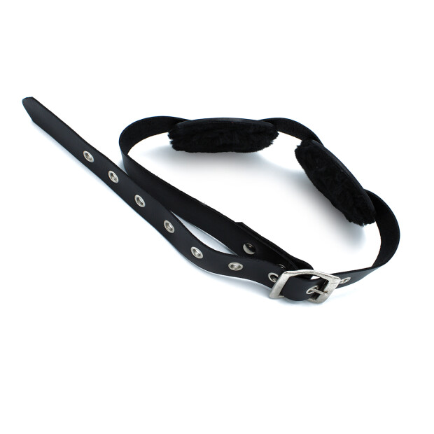 Kiotos Black Leather Blindfold with Adjustable Eye Patches