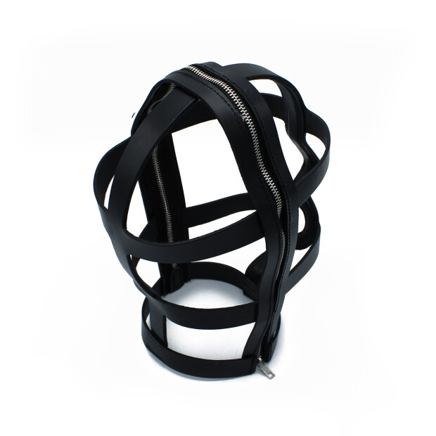 Kiotos Black Leather Head Cage with Zipper