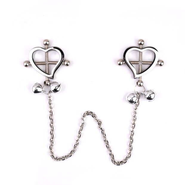Kiotos Heart-Shaped Nipple Clamps Tinkling Bells Nippelklemmen Silber
