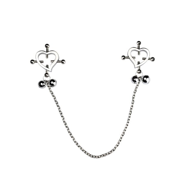 Kiotos Heart-Shaped Nipple Clamps Tinkling Bells Nippelklemmen Silber