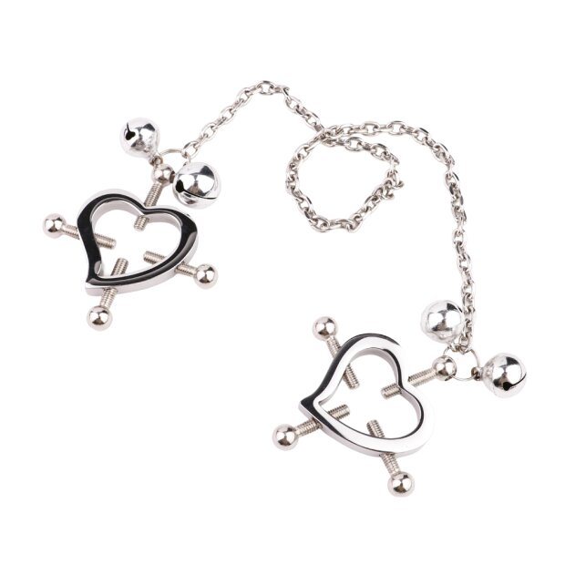 Kiotos Heart-Shaped Nipple Clamps Tinkling Bells Nippelklemmen Silber