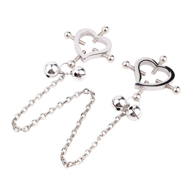 Kiotos Heart-Shaped Nipple Clamps Tinkling Bells Nippelklemmen Silber