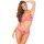 2Pc Lace Peekaboo Bra & Crotchless Thong Set Pink S/M - L/XL