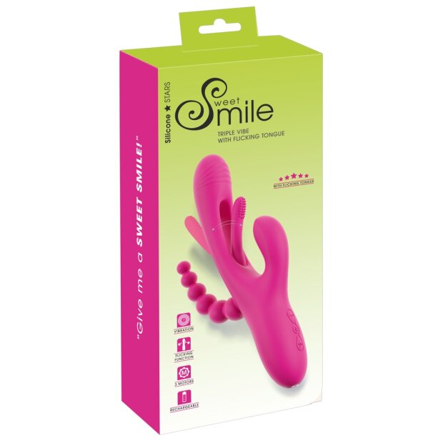 You2Toys Smile Triple Vibe Vibrator Pink 24,4 cm ⌀ 3,6 cm