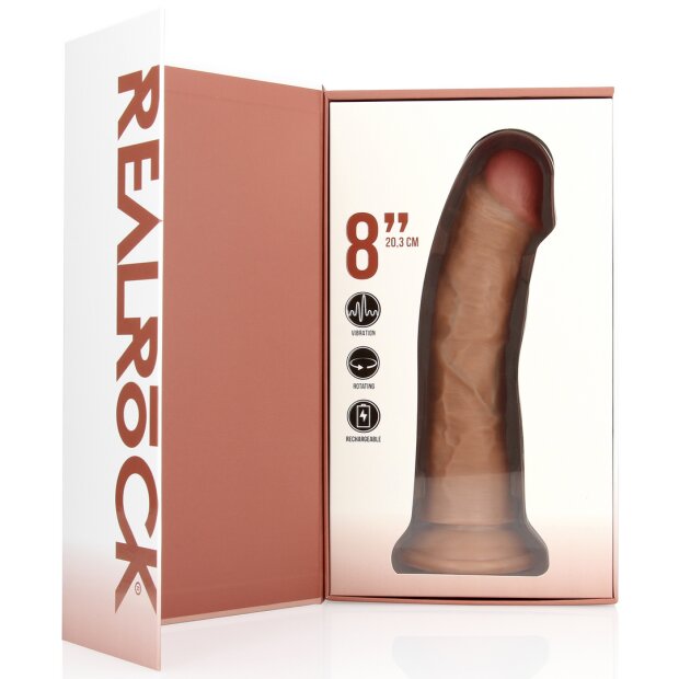 RealRock Vibrating and Rotating Regular Curved Cock - 8 / 20,5 cm - Tan