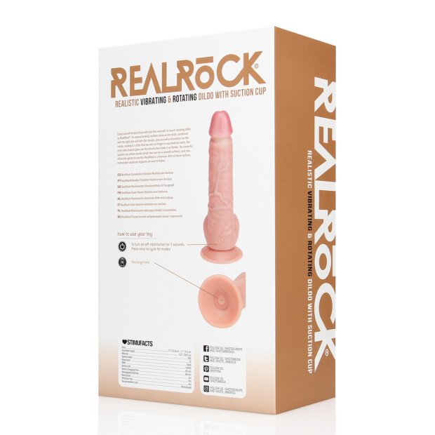 RealRock Vibrating and Rotating Straight Cock with Balls Vibrator Beige 20,5 cm