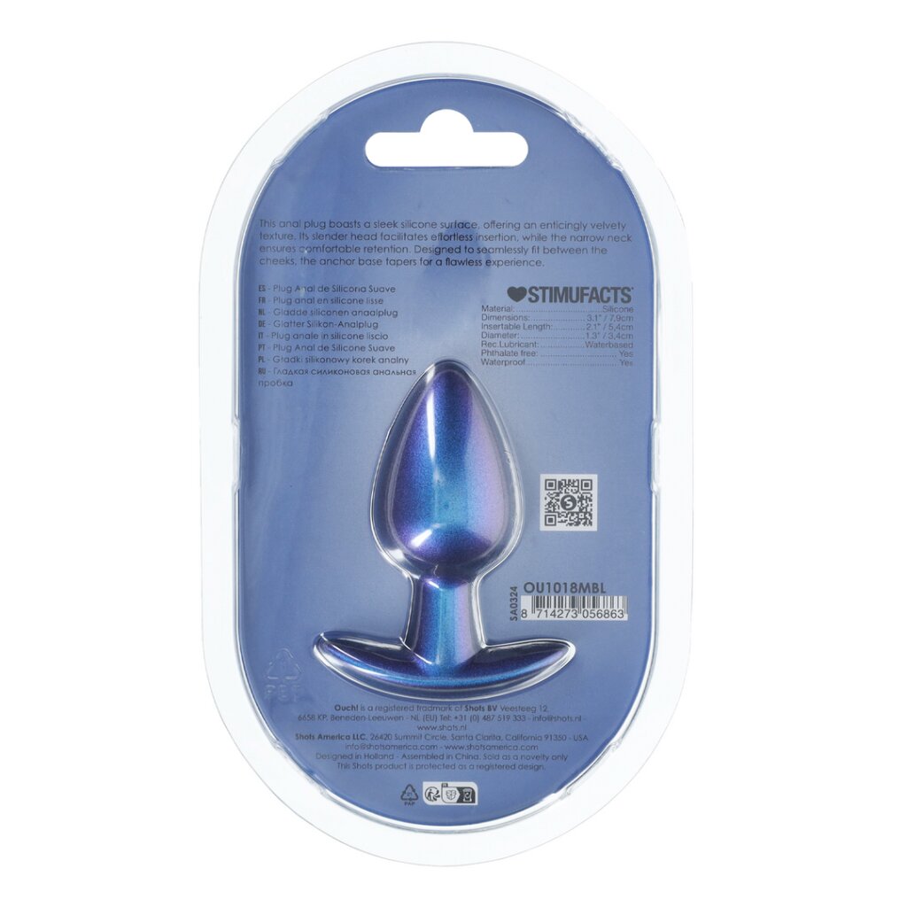 Ouch! Smooth Silicone Anal Plug Medium 7,9 cm ø 3,1 cm Blau, 10,95 €