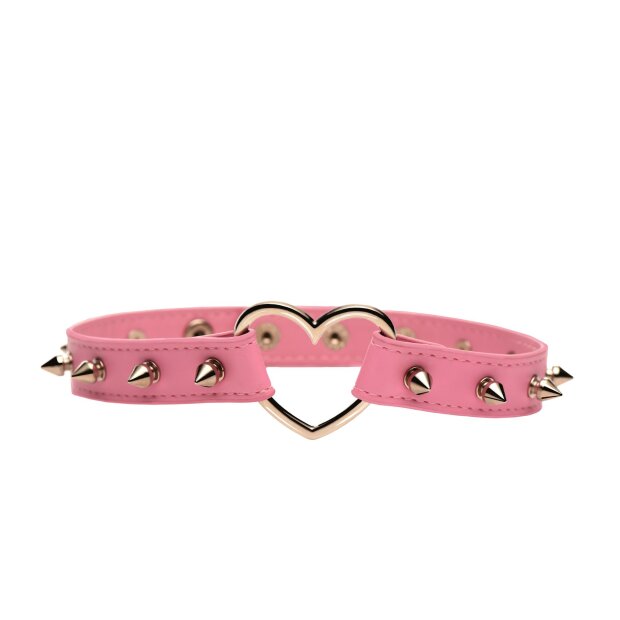 XR Brands Spiked Heart Choker Pink