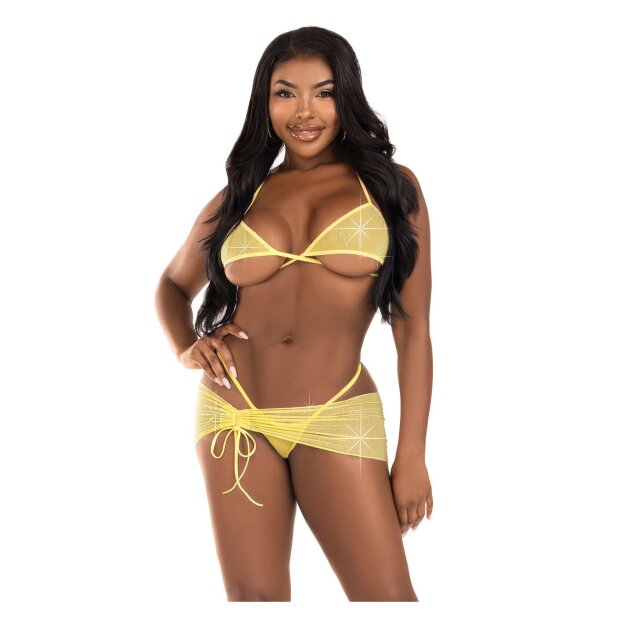 Leg Avenue Mesh top,g-string & sarong yellow S/M - M/L