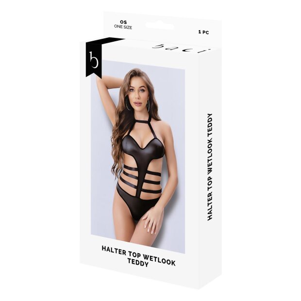 Baci Halter Top Wetlook Teddy Black Onesize - Queensize