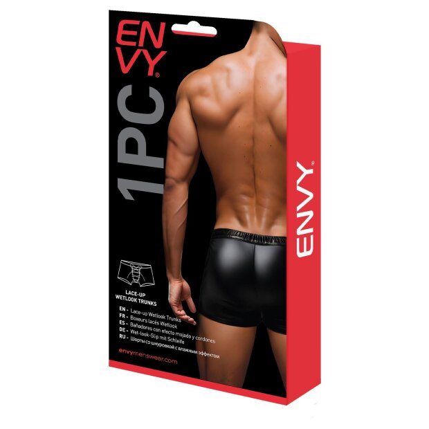 Envy Lace Up Wetlook Trunks Black Red S/M - L/XL