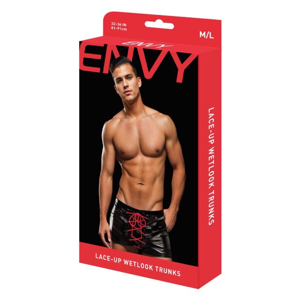 Envy Lace Up Wetlook Trunks Black Red S/M - L/XL