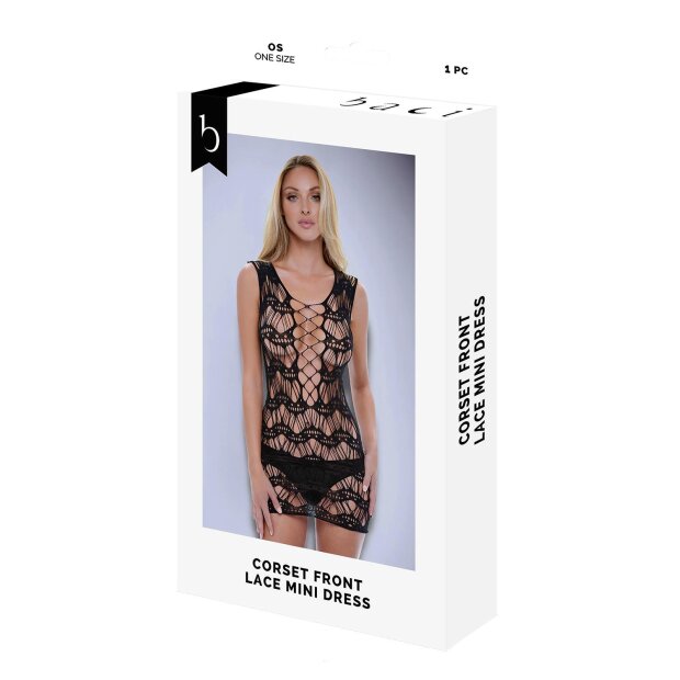 Baci Corset Front Lace Mini Dress Black Onesize - Queensize