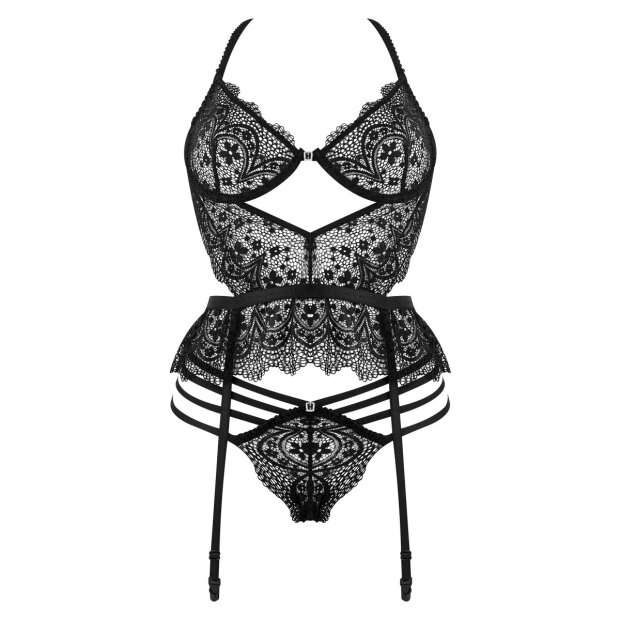Beauty Night Fashion Lace Temptation corset & thong black S/M - XXL/3XL