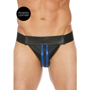 Shots Leder Slip mit Reißverschluss Jock blau S/M -...